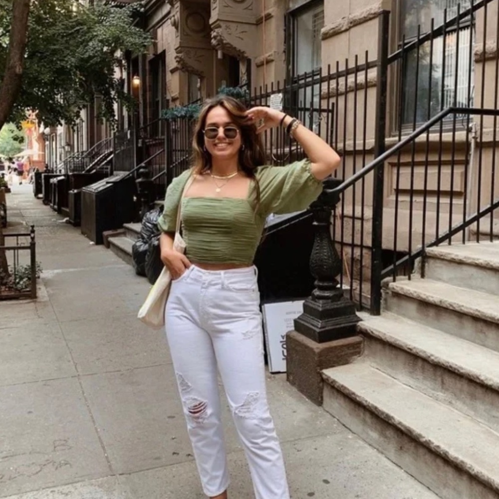 Green Puff Sleeved Crop Top